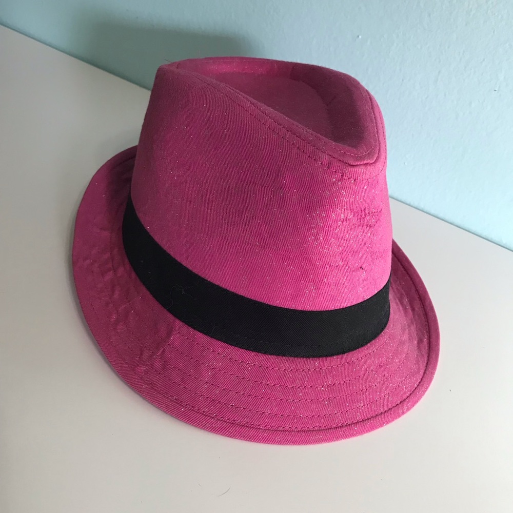 Kids youth “jazz” hat.  Hot pink with glitter and black belt